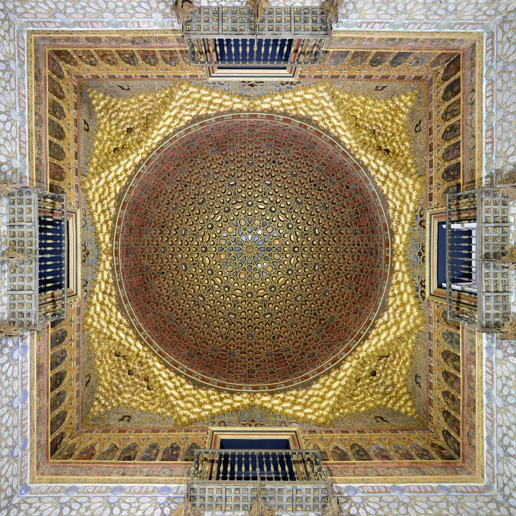 The gilded wooden dome of the Hall of the Ambassadors, seen from below